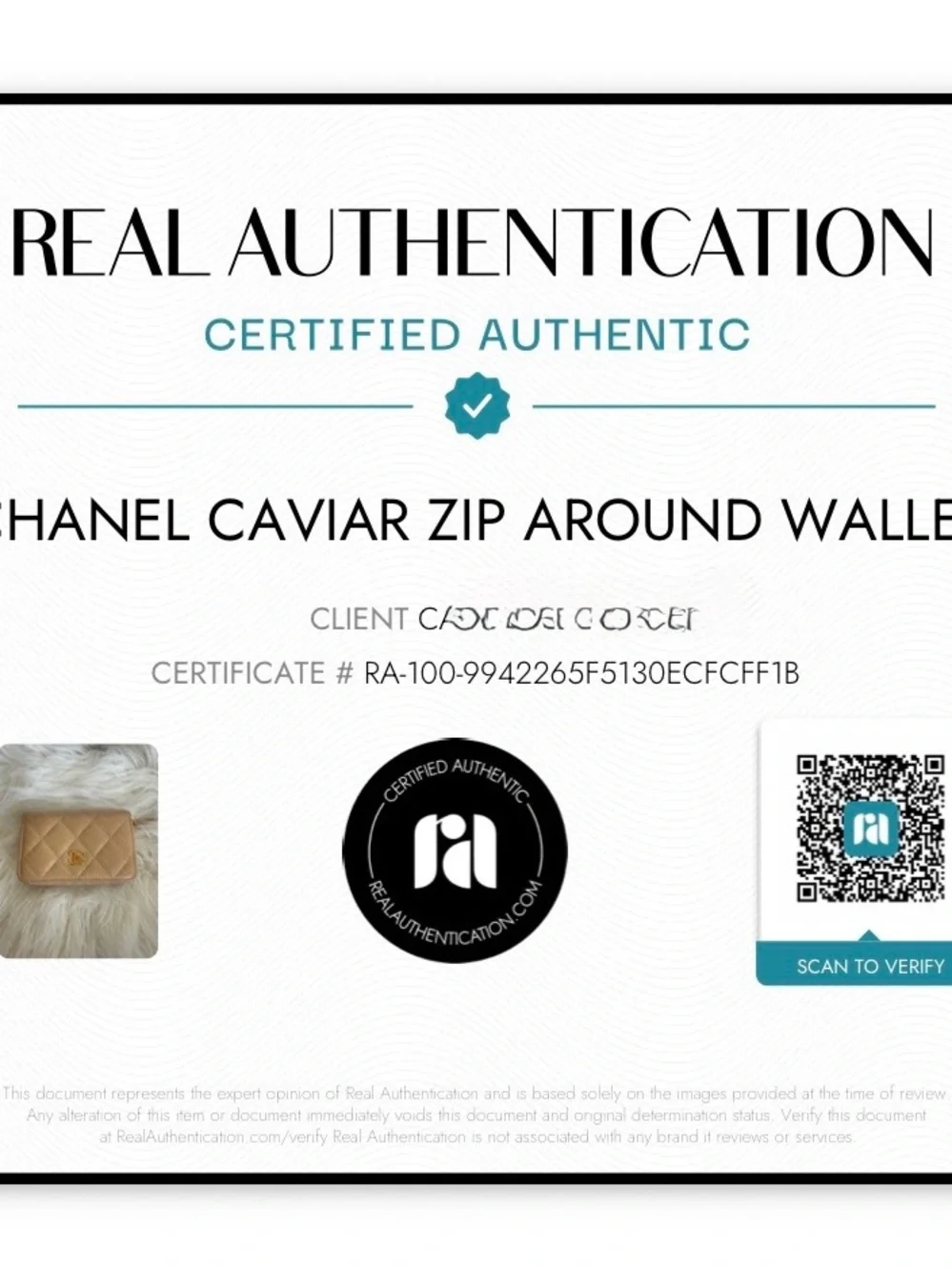 CHANEL Quilted Card Zip Wallet — Beige with Gold CC